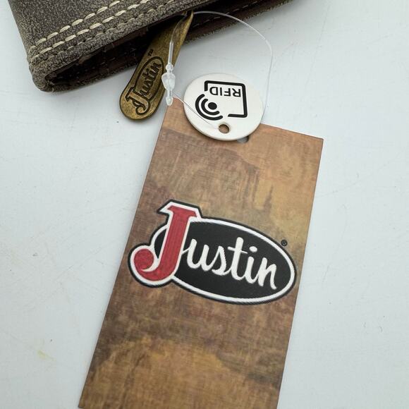 Justin RFID Western Wallet Brown Tan Diamond Stitch Bifold NWT - Picture 7 of 10